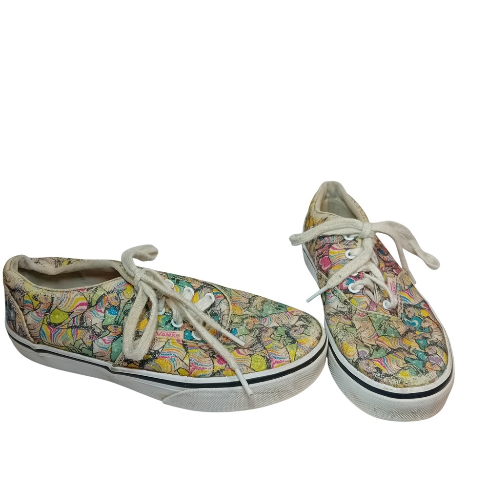 Kids Vans Authentic Cartoon Print Glitter Sparkle Zebra Lace Up Sneakers Size 1